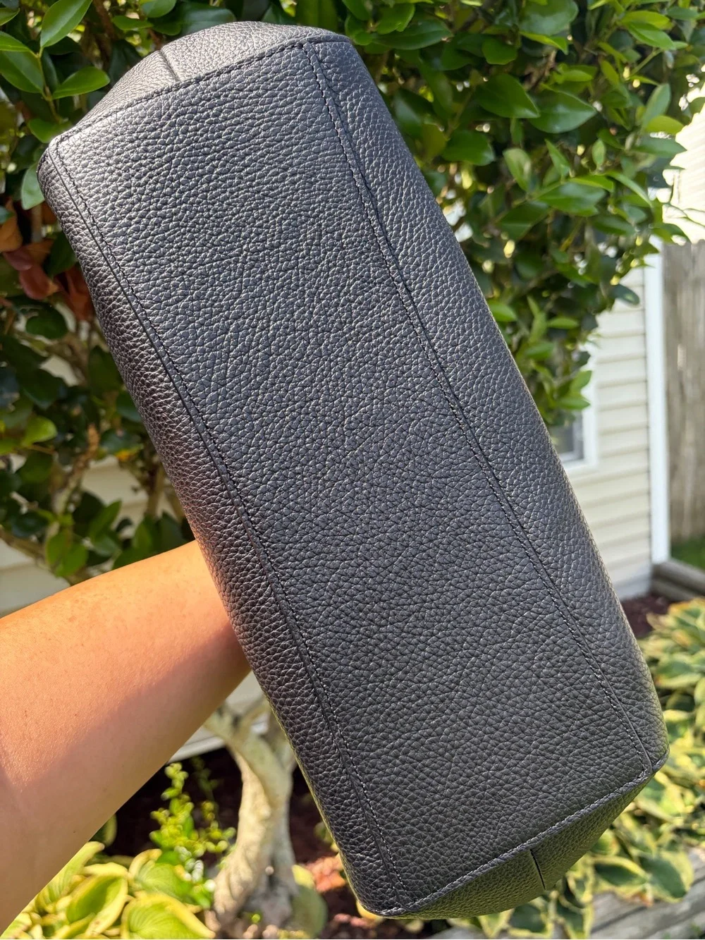 COACH HALLIE Black/Gold GENUINE Pebbled Leather Purse F80268